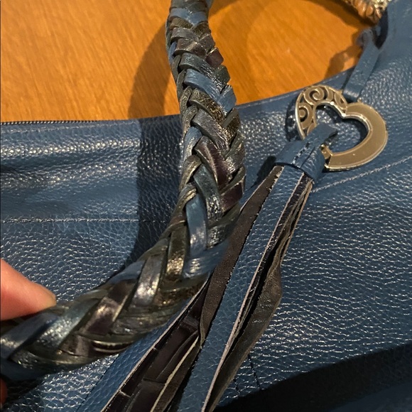 Brighton Hobo Leather Teal/Blue with braided leather strap Shoulder Bag - Picture 9 of 12